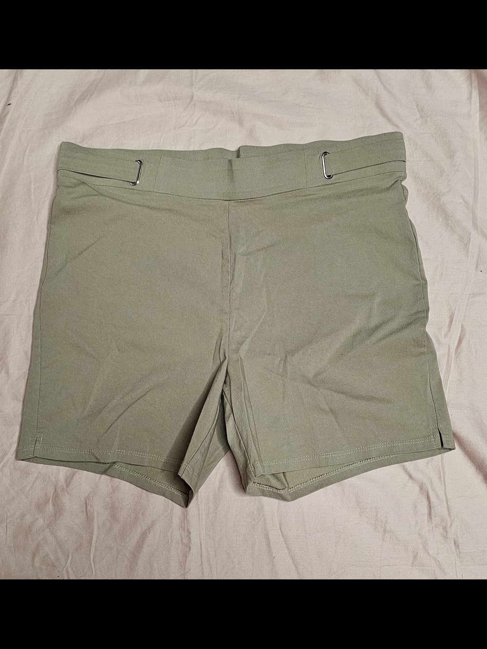 Flat-Front Women's Olive Shorts with Subtle Buckle Detail
